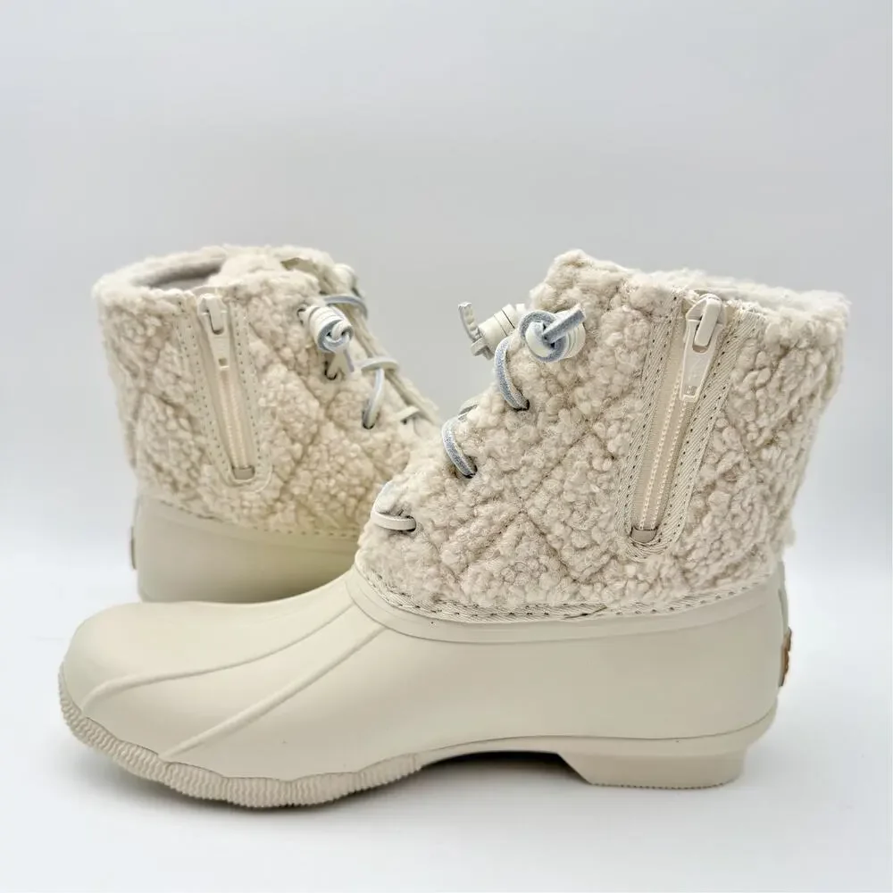 Sperry Womens Saltwater Ankle Booties US 7 EU 37.5 White Sherpa NIB
